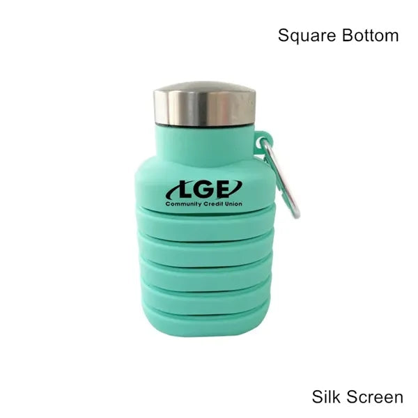 17 oz Collapsible Silicone Sports Water Bottle W/ Carabiner
