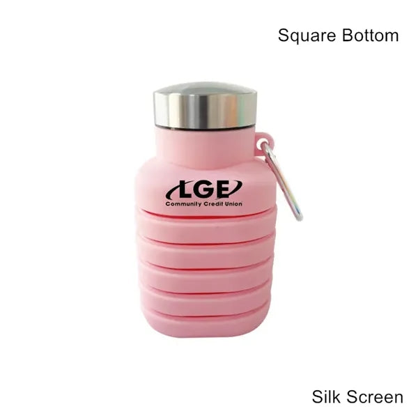 17 oz Collapsible Silicone Sports Water Bottle W/ Carabiner
