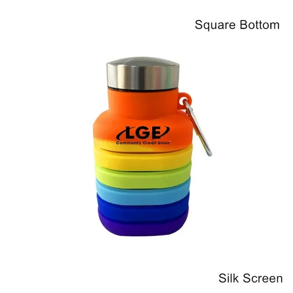 17 oz Collapsible Silicone Sports Water Bottle W/ Carabiner