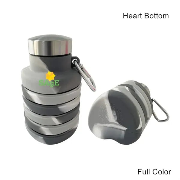 17 oz Collapsible Silicone Sports Water Bottle W/ Carabiner