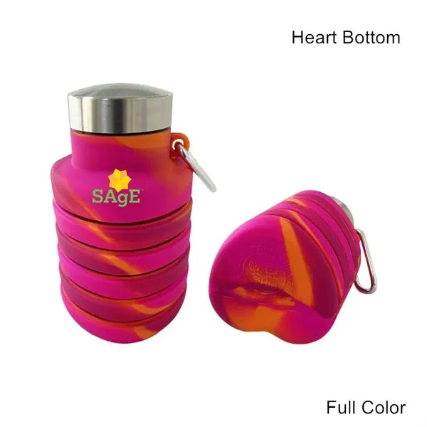 17 oz Collapsible Silicone Sports Water Bottle W/ Carabiner