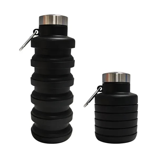 17 oz Collapsible Silicone Sports Water Bottle W/ Carabiner