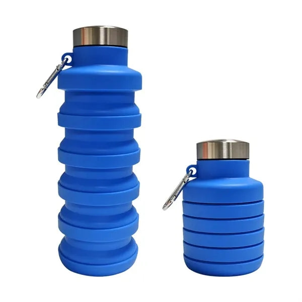 17 oz Collapsible Silicone Sports Water Bottle W/ Carabiner