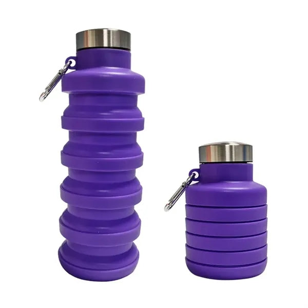 17 oz Collapsible Silicone Sports Water Bottle W/ Carabiner