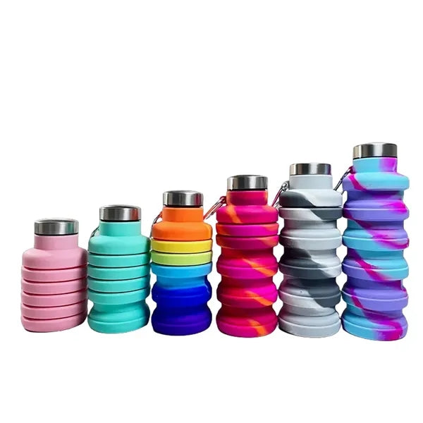 17 oz Collapsible Silicone Sports Water Bottle W/ Carabiner