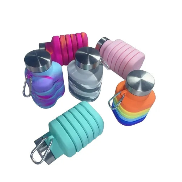 17 oz Collapsible Silicone Sports Water Bottle W/ Carabiner