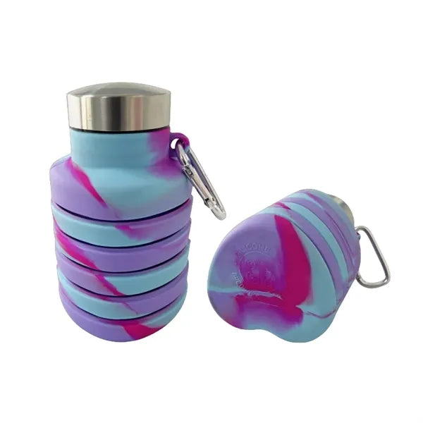 17 oz Collapsible Silicone Sports Water Bottle W/ Carabiner