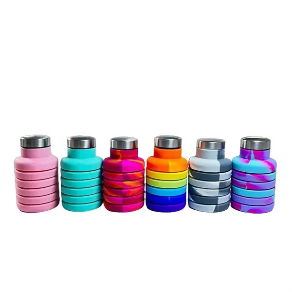 17 oz Collapsible Silicone Sports Water Bottle W/ Carabiner