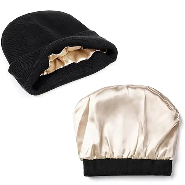 Satin Lined Knit Beanie Soft Warm Slouchy Winter Skull Cap