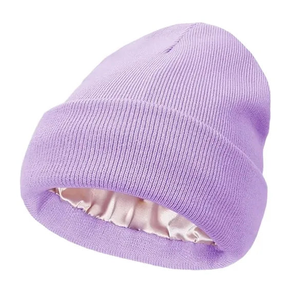 Satin Lined Knit Beanie Soft Warm Slouchy Winter Skull Cap