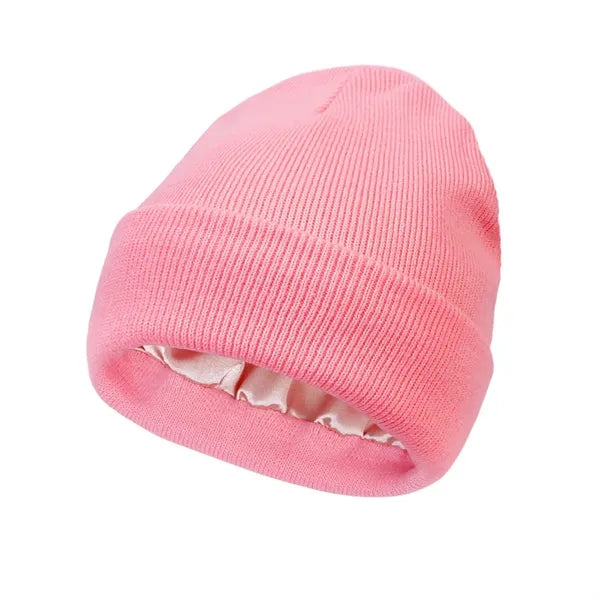 Satin Lined Knit Beanie Soft Warm Slouchy Winter Skull Cap