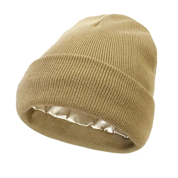 Satin Lined Knit Beanie Soft Warm Slouchy Winter Skull Cap