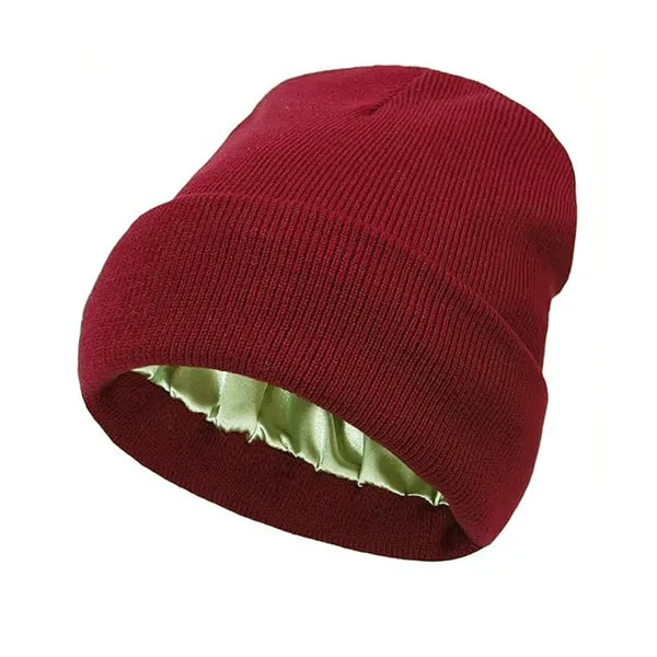 Satin Lined Knit Beanie Soft Warm Slouchy Winter Skull Cap