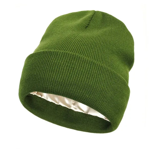 Satin Lined Knit Beanie Soft Warm Slouchy Winter Skull Cap