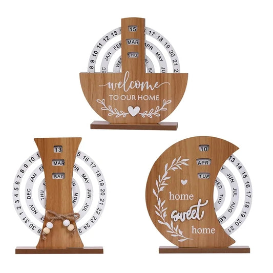 Wooden Perpetual Calendar With Rotating Discs