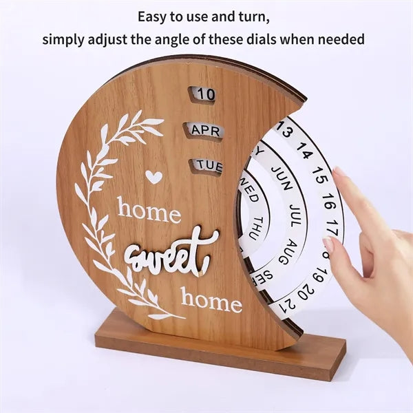 Wooden Perpetual Calendar With Rotating Discs