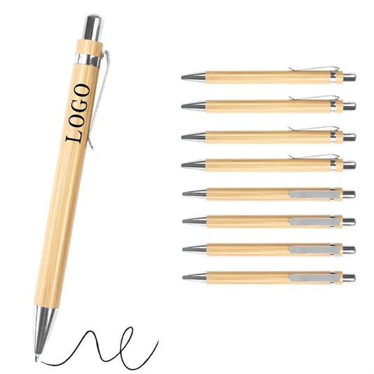 Bamboo Ballpoint Pen Customizable Retractable with Clip