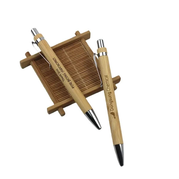 Bamboo Ballpoint Pen Customizable Retractable with Clip