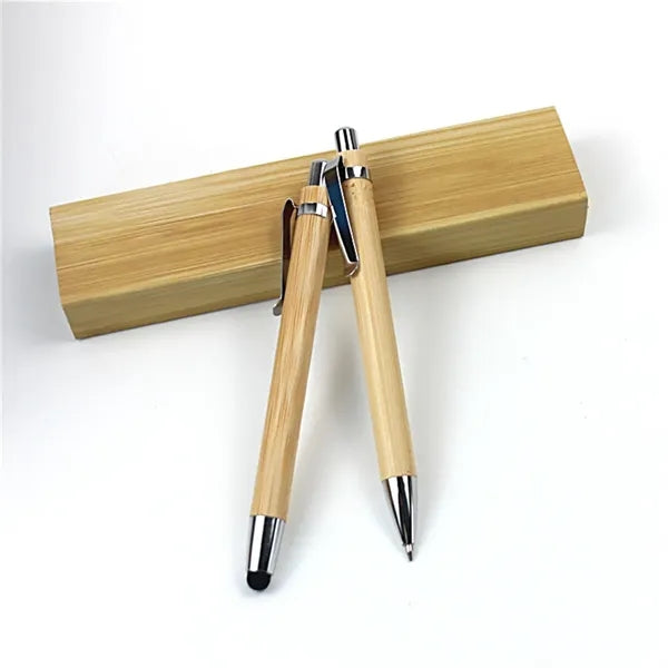 Bamboo Ballpoint Pen Customizable Retractable with Clip