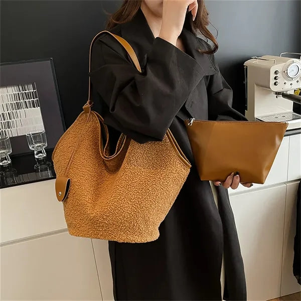 Large Capacity Fleece Parent-Child Tote Bag Single Shoulder