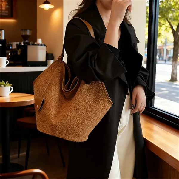 Large Capacity Fleece Parent-Child Tote Bag Single Shoulder