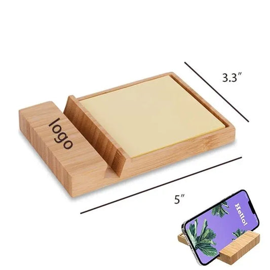 Bamboo Sticky Note Dispenser with Phone Holder