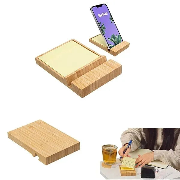 Bamboo Sticky Note Dispenser with Phone Holder