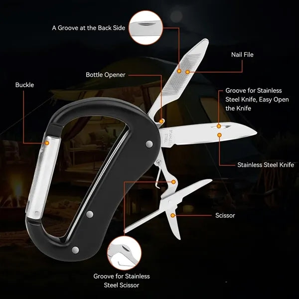 Outdoor Multitool Carabiner with Pocket Knife Scissors