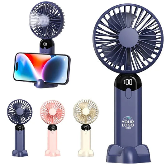 Mini USB Rechargeable LED display Desk Fan with Phone Holder