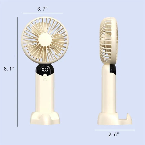 Mini USB Rechargeable LED display Desk Fan with Phone Holder