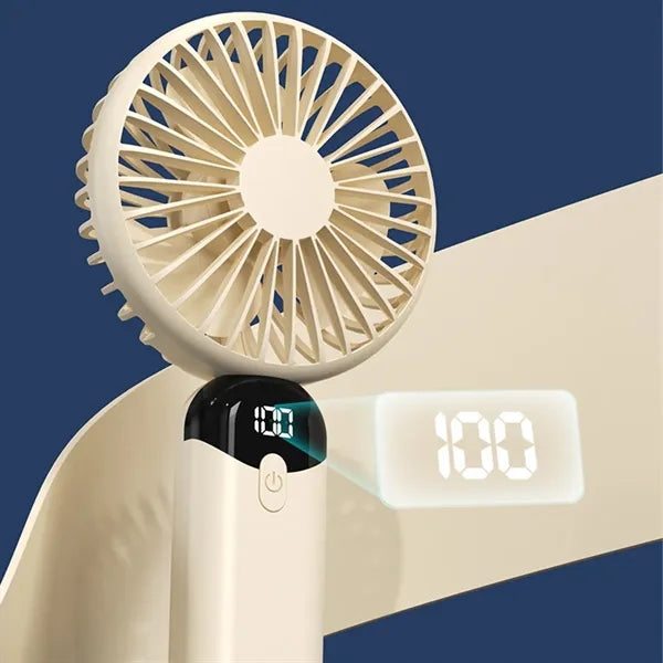 Mini USB Rechargeable LED display Desk Fan with Phone Holder