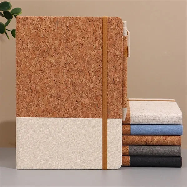 A5 Creative pu Cork Splicing Notebook with Pen Loop