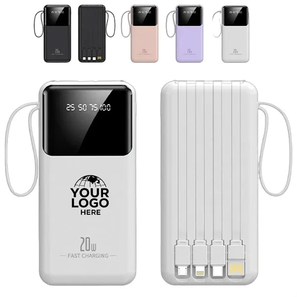 20000mAh Portable Power Bank with 4 Cables & Flashlights