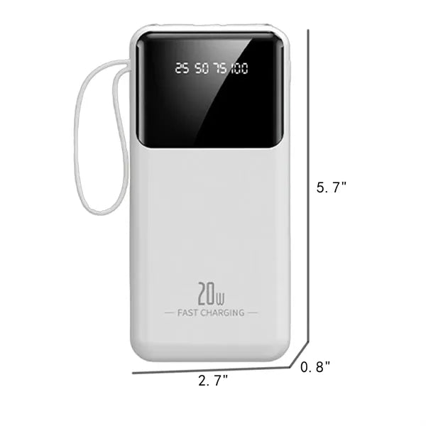 20000mAh Portable Power Bank with 4 Cables & Flashlights