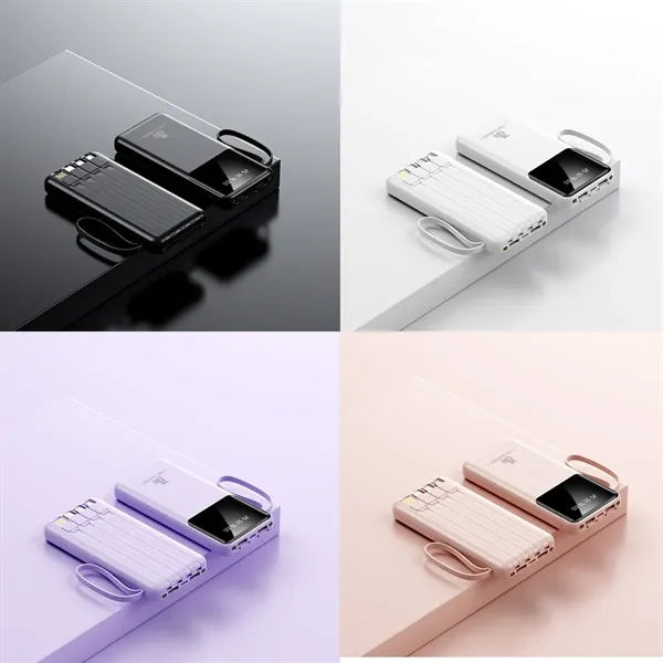 20000mAh Portable Power Bank with 4 Cables & Flashlights
