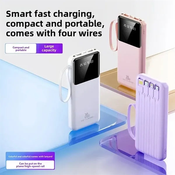 20000mAh Portable Power Bank with 4 Cables & Flashlights