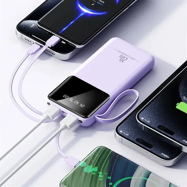 20000mAh Portable Power Bank with 4 Cables & Flashlights