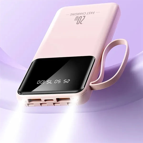 20000mAh Portable Power Bank with 4 Cables & Flashlights