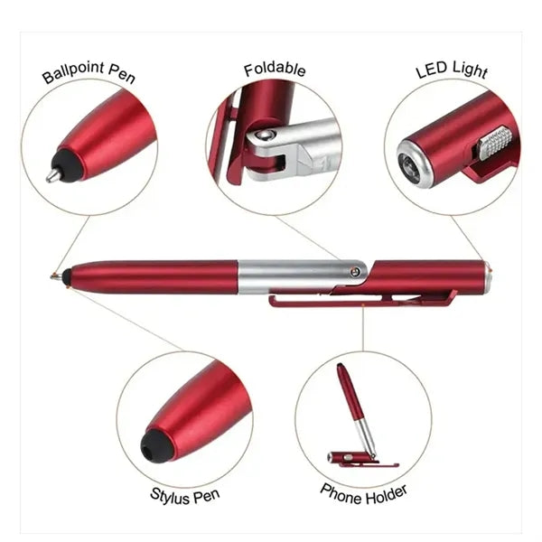 Foldable Ballpoint Stylus Pen with LED & Phone Holder