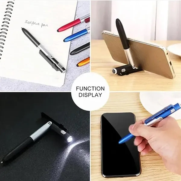 Foldable Ballpoint Stylus Pen with LED & Phone Holder