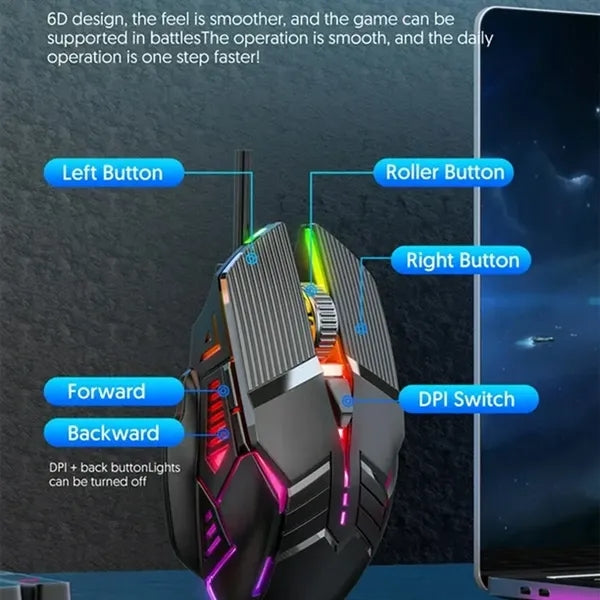 3200dpi Ergonomic Wired Gaming Led Silent Mouse