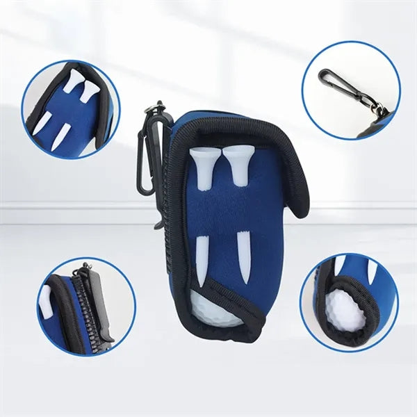 Neoprene Golf Ball and Accessories Pouch With Carabiner Clip