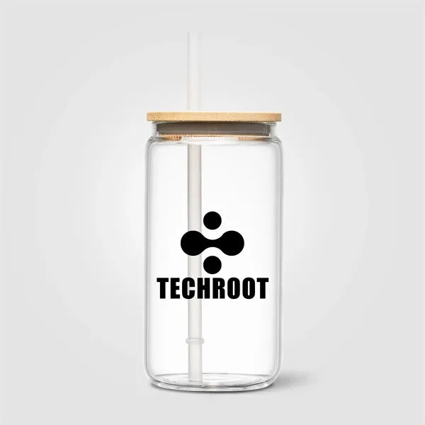 Cadiz Glass Bamboo Lid Tumbler - 17 oz. - Silkscreen