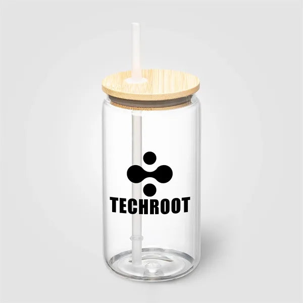 Cadiz Glass Bamboo Lid Tumbler - 17 oz. - Full-Color Inkjet