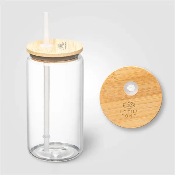 Cadiz Glass Bamboo Lid Tumbler - 17 oz. - Laser