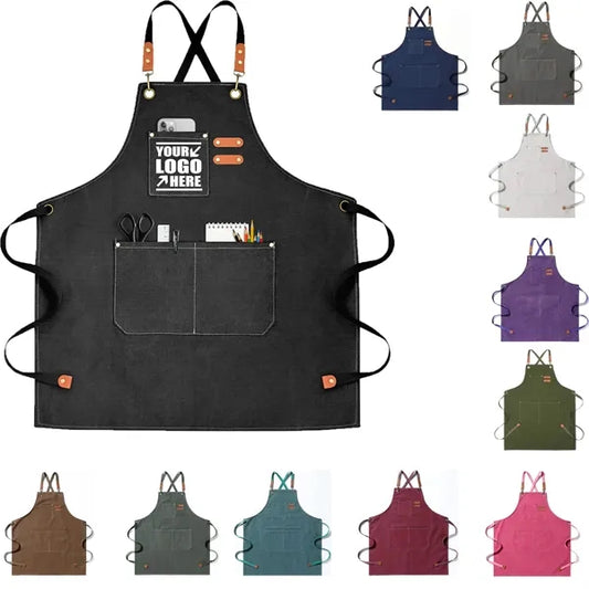 Canvas Aprons With 3 Pockets Cross Back Resistant Work