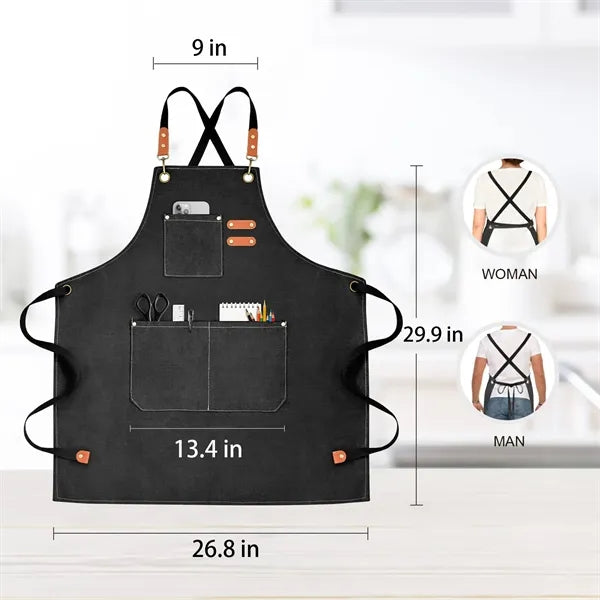 Canvas Aprons With 3 Pockets Cross Back Resistant Work