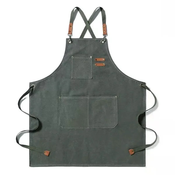 Canvas Aprons With 3 Pockets Cross Back Resistant Work