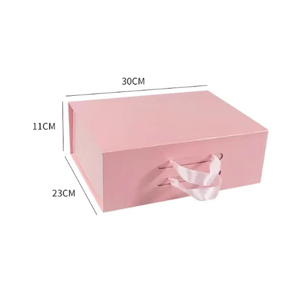 Collapsible Rigid Cardboard Gift Box With Ribbon Handle
