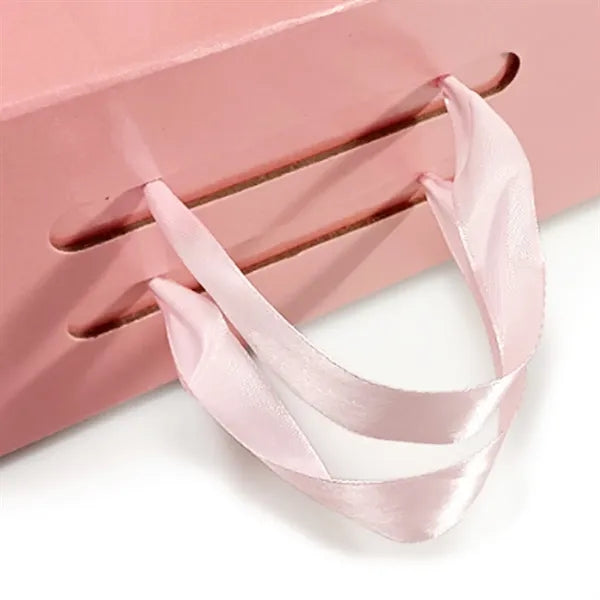 Collapsible Rigid Cardboard Gift Box With Ribbon Handle